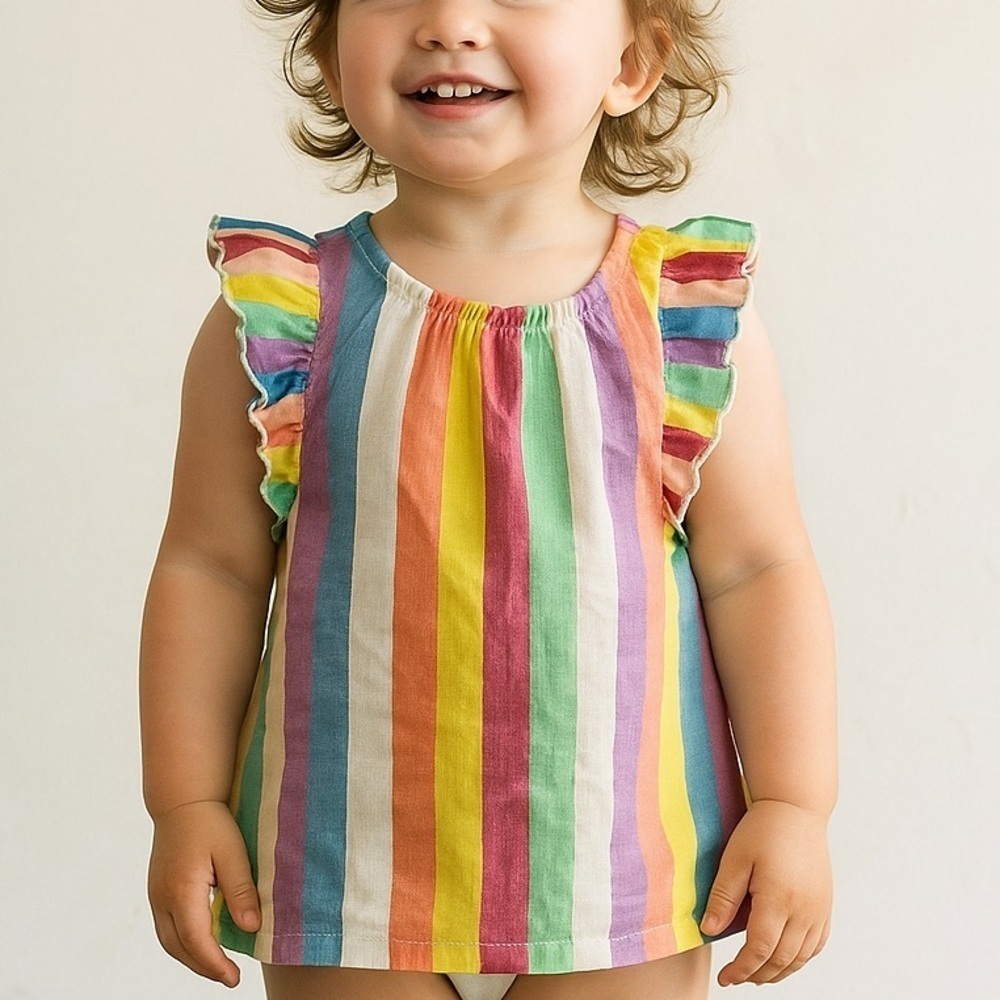 Crewcuts Multicolor Striped Sleeveless Shirt with Ruffle (975)
